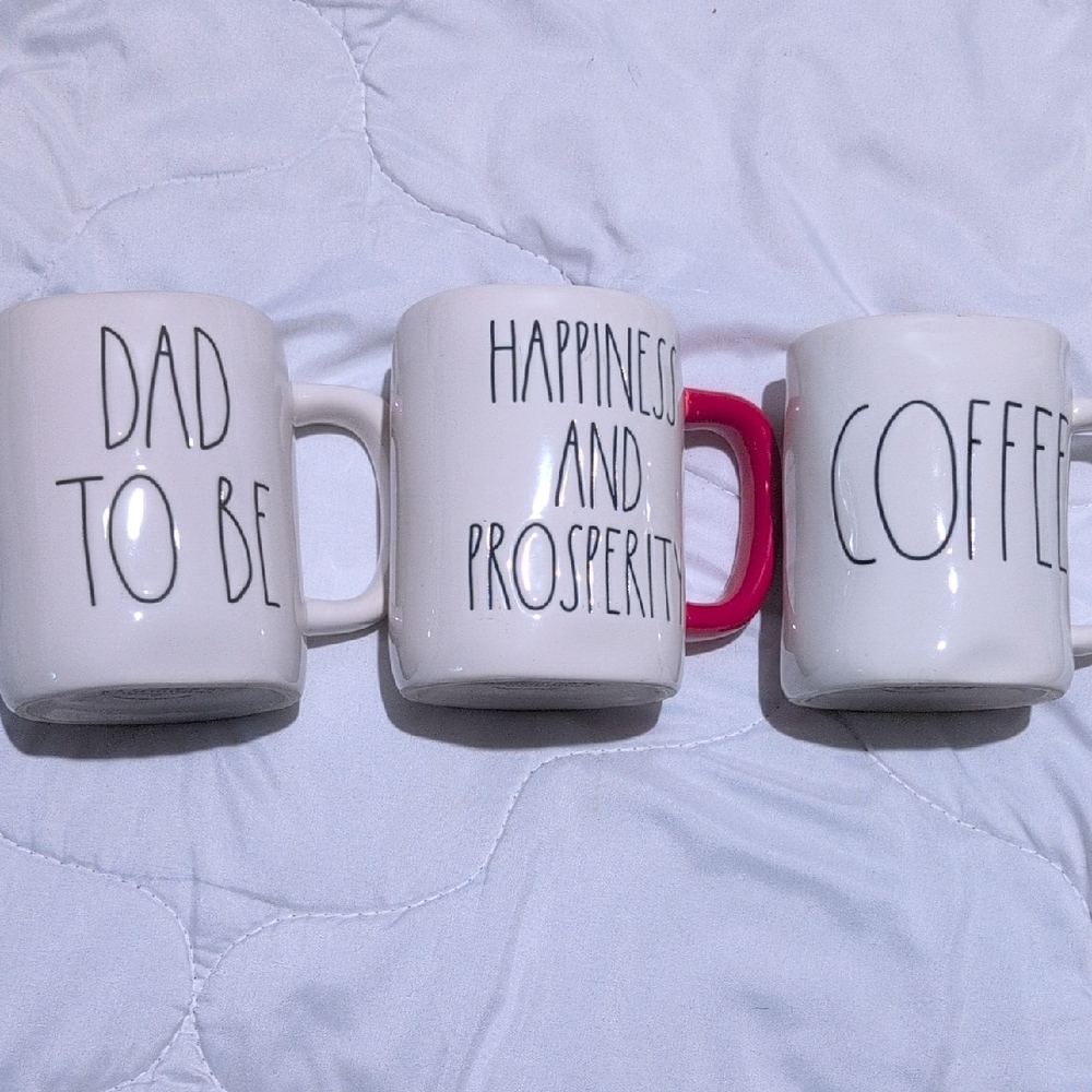 Rae Dunn White and Pink Coffee Mugs Set